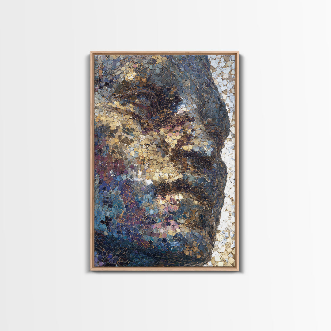 Metallic Mosaic Black Face Wall Art, Abstract Portrait Canvas, Contemporary African American Art, Elegant Home Decor Gift