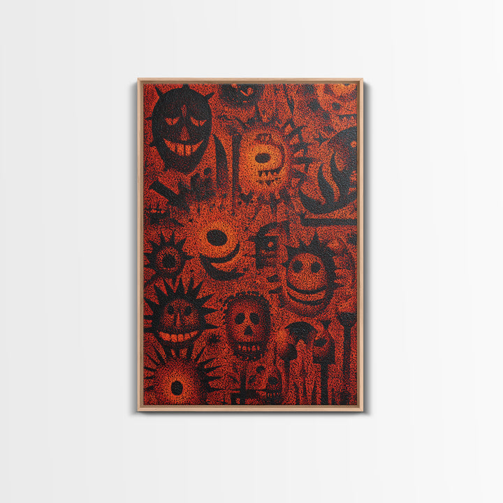 Orange African Mask Pattern Canvas Print, Tribal Symbols Abstract Wall Decor, Afrocentric Art, Cultural Home Decor Gift Idea