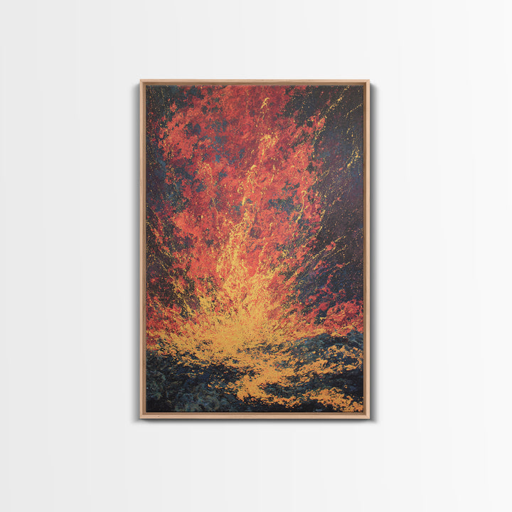 Fiery Lava Eruption Abstract Wall Art, Red Orange Volcano Painting, Bold Modern Canvas Decor, Dramatic Statement Print Gift