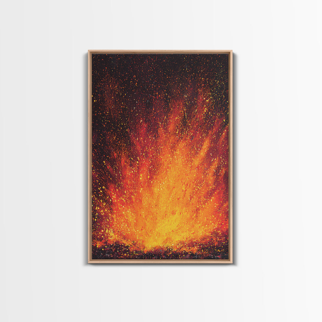 Golden Fireburst Abstract Canvas Print, Red Orange Spark Painting, Modern Wall Decor, Bold Statement Art, Luxury Canvas Gift