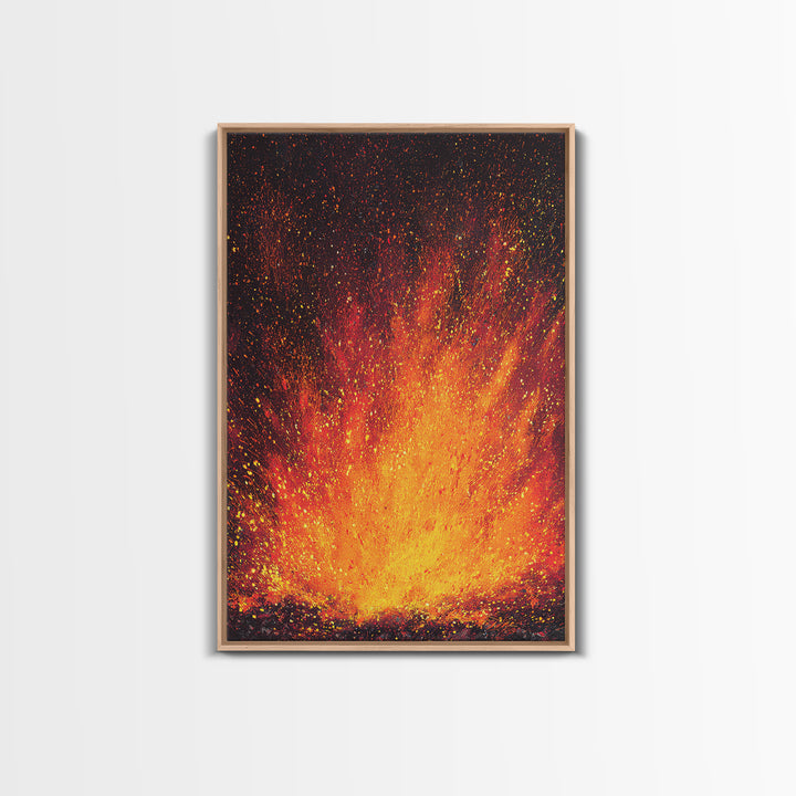 Golden Fireburst Abstract Canvas Print, Red Orange Spark Painting, Modern Wall Decor, Bold Statement Art, Luxury Canvas Gift