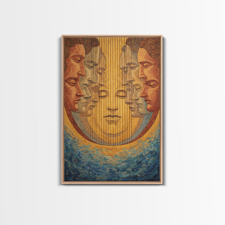 Mirrored African Faces Framed Canvas Print, Surreal Female Portrait Wall Art, Afrocentric Culture Decor, Elegant Home Gift