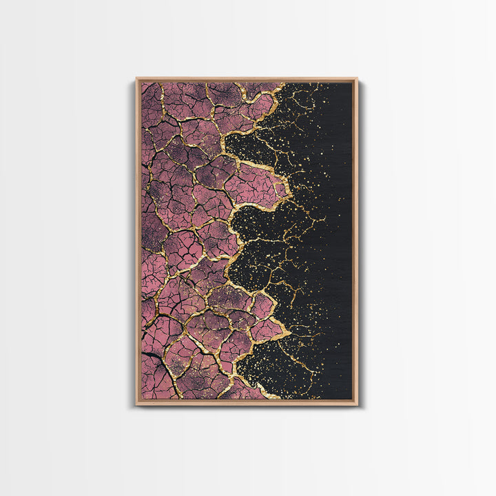 Cracked Pink Black Gold Abstract Wall Art, African Inspired Geometric Texture Print, Luxury Canvas Decor For Modern Home