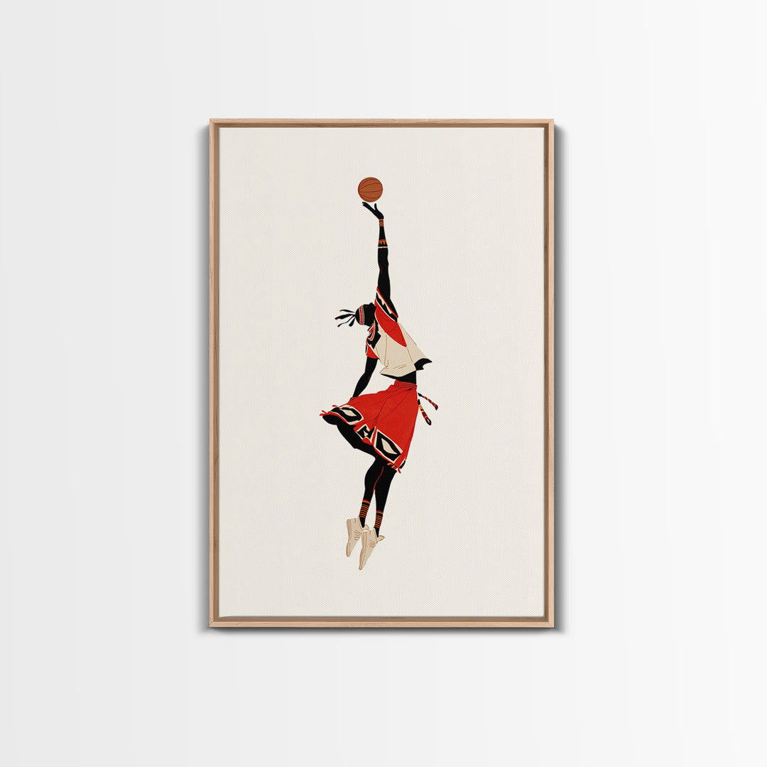 Maasai Warrior Basketball Leap Wall Art, African Warrior Art, African Wall Decor, Afrocentric Sports Canvas Print Gift Decor