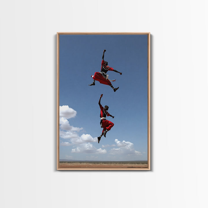 Maasai Jumping Dance Wall Art, African Warrior Art, Kenya Safari Decor, Tribal Photography Canvas Print For Living Room Decor