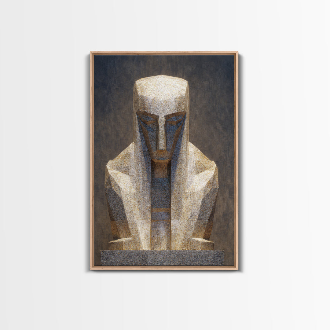 Geometric African Sculpture Framed Canvas Print, Abstract African Art, Gold Tribal Statue Wall Art For Modern Home Decor