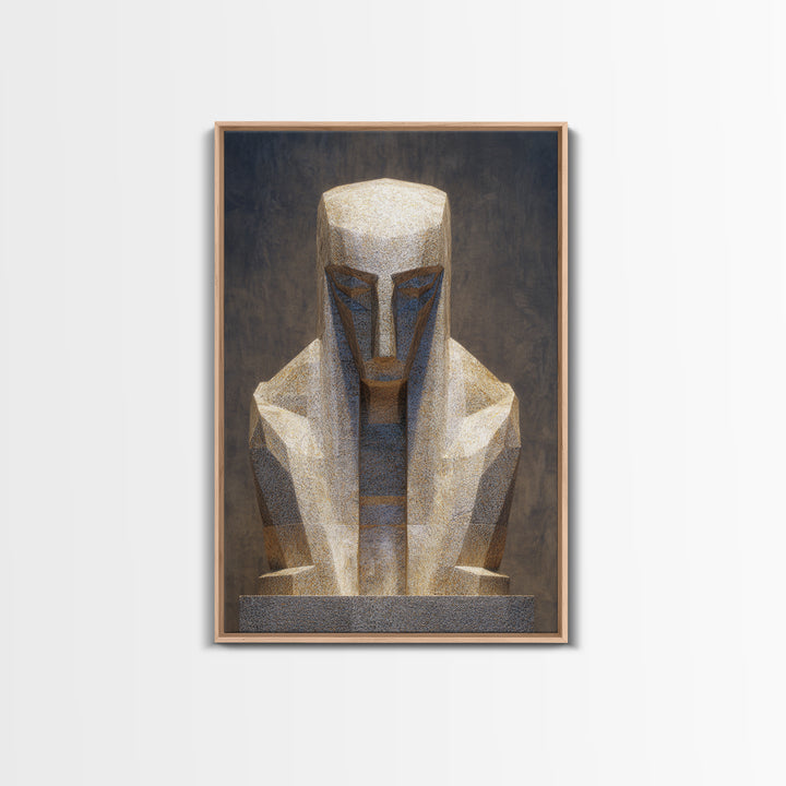Geometric African Sculpture Framed Canvas Print, Abstract African Art, Gold Tribal Statue Wall Art For Modern Home Decor
