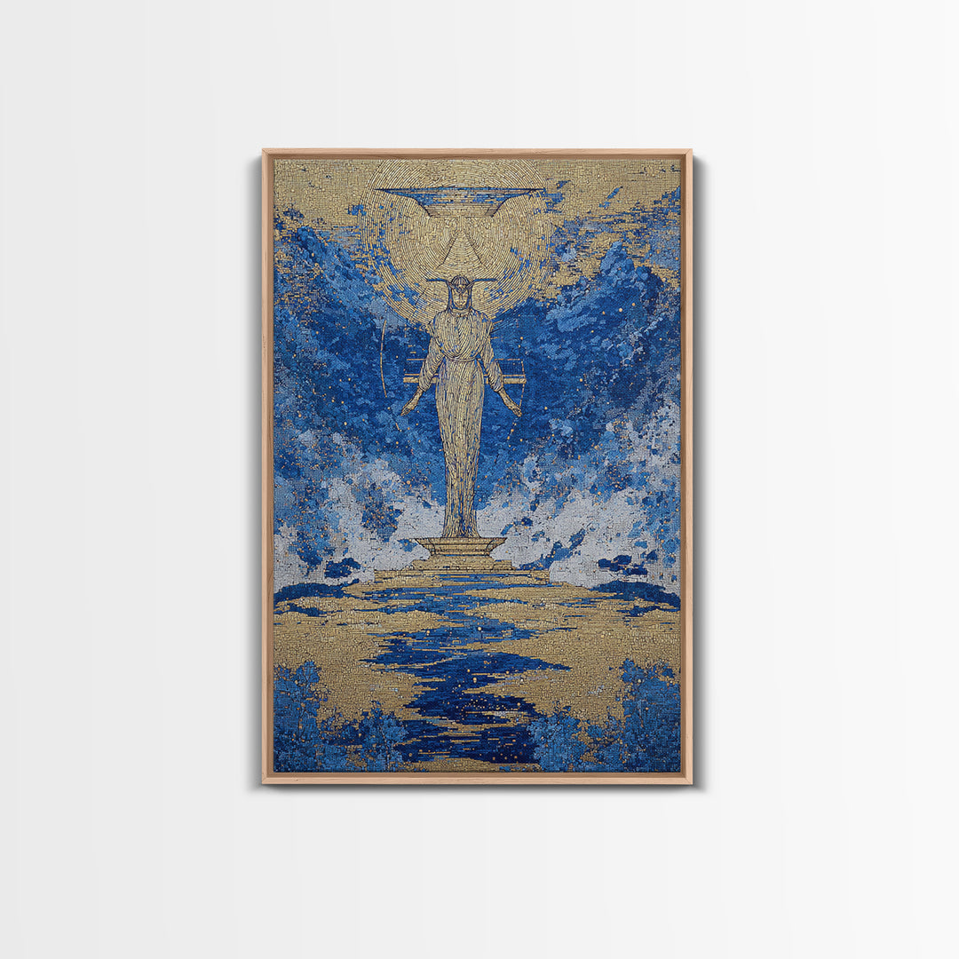 Blue Gold Egyptian Goddess Wall Art, African Egyptian Art, Textured Spiritual Canvas Print, Ancient Culture Home Decor Gift
