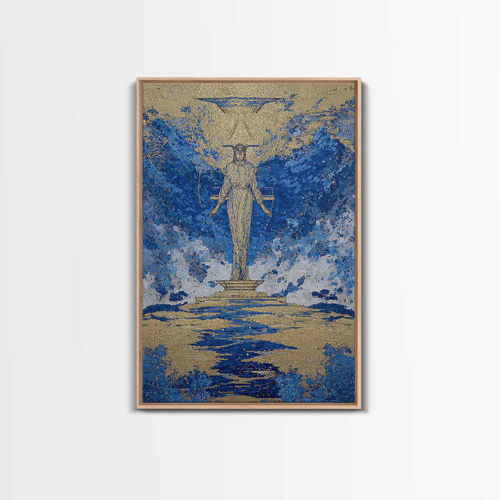 Blue Gold Egyptian Goddess Wall Art, African Egyptian Art, Textured Spiritual Canvas Print, Ancient Culture Home Decor Gift