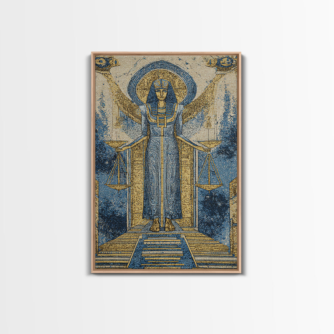Egyptian Goddess Of Justice Wall Art, African Egyptian Art, Blue Gold Spiritual Canvas Print, Ancient Culture Home Decor Gift