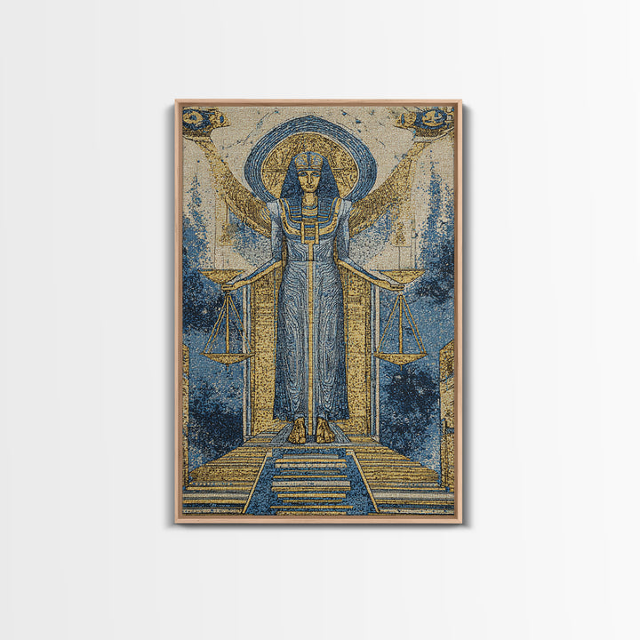 Egyptian Goddess Of Justice Wall Art, African Egyptian Art, Blue Gold Spiritual Canvas Print, Ancient Culture Home Decor Gift