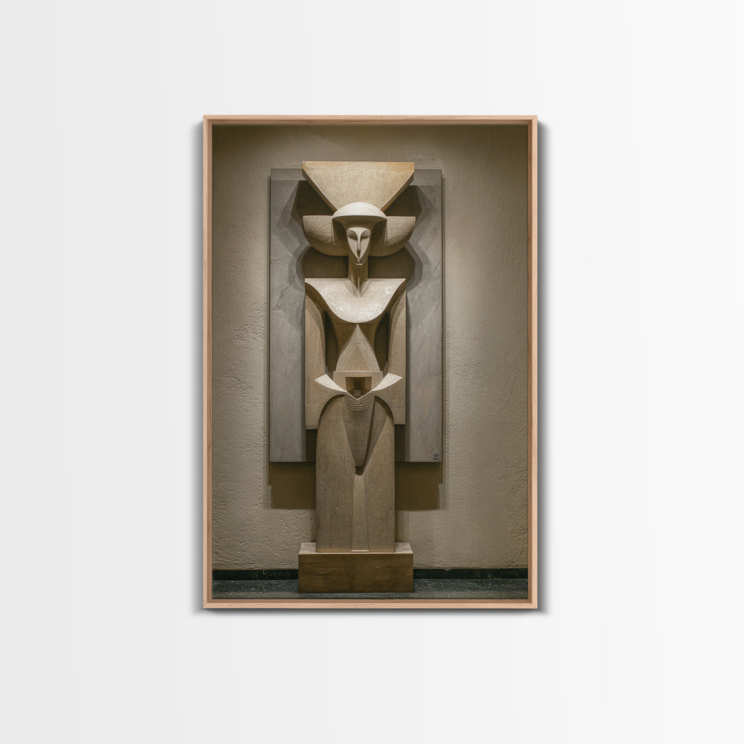 Abstract African Stone Sculpture Framed Canvas Print, Tribal Statue Wall Decor, Gallery Museum Art, Afrocentric Home Decor