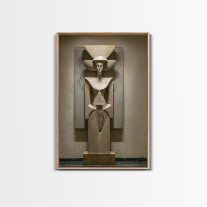 Abstract African Stone Sculpture Framed Canvas Print, Tribal Statue Wall Decor, Gallery Museum Art, Afrocentric Home Decor