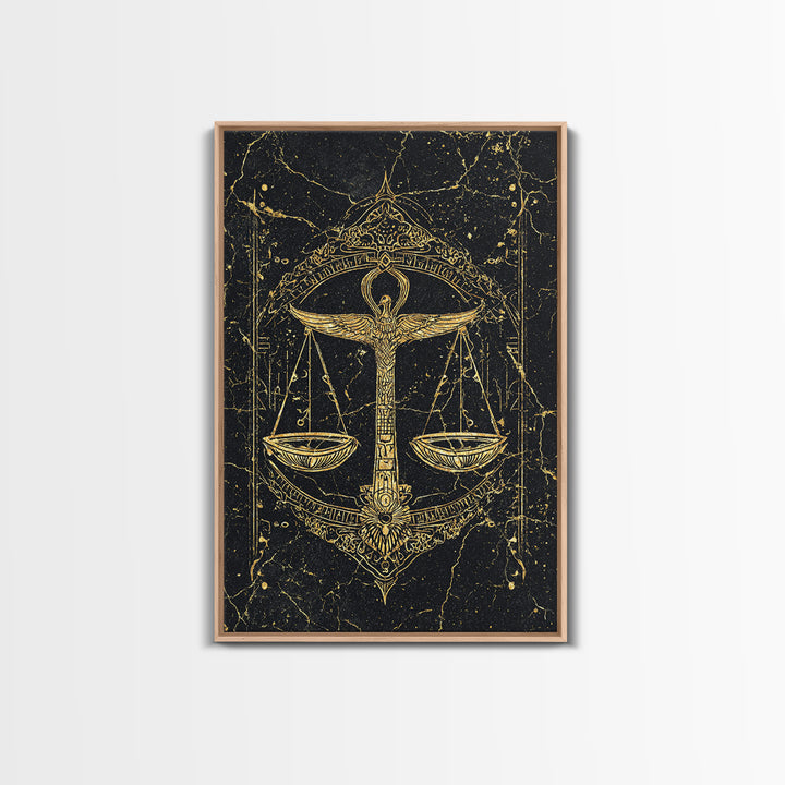 Black Gold Egyptian Ankh Scales Canvas Print, Mystical Wall Art Decor, African Egyptian Art, Spiritual Justice Poster Gift