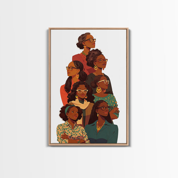 Stylish Black Women Group Portrait Wall Art, African American Art Print, Feminine Office Decor, Black Girl Magic Gift For Her