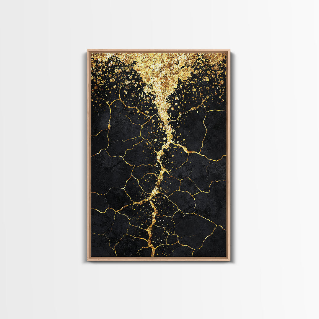 Black Gold Cracked Abstract Wall Art, Luxury Canvas Wall Art, Modern African Art Decor, Textured Art Print, Home Decor Gift