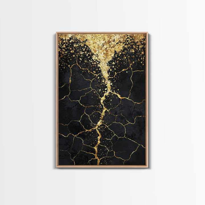 Black Gold Cracked Abstract Wall Art, Luxury Canvas Wall Art, Modern African Art Decor, Textured Art Print, Home Decor Gift