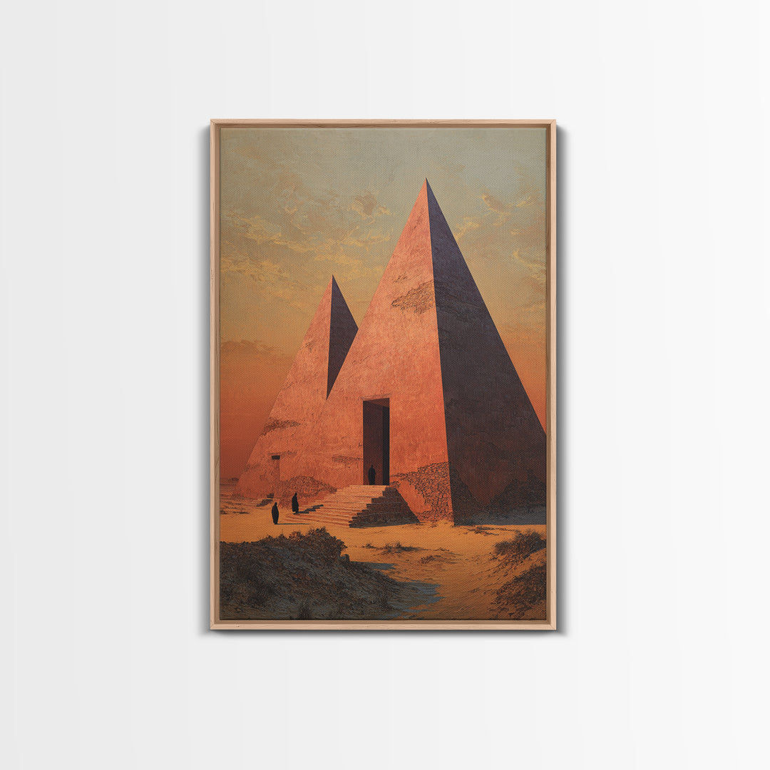 Sunset Egyptian Pyramids Framed Canvas Print, Ancient African Art, Desert Landscape Wall Decor, Cultural Home Decor Gift