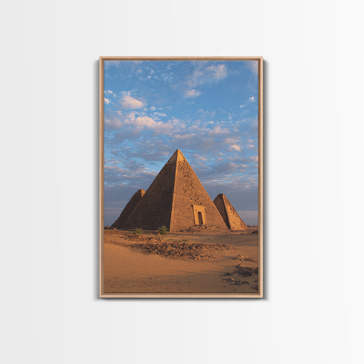 Nubian Pyramids Under Blue Sky Canvas Print, African Landscape, Sudan Travel Art, Desert Wall Decor, Ready To Hang Home Decor Art