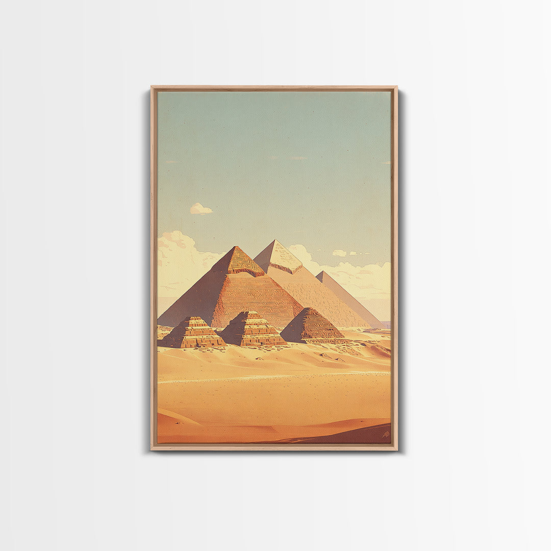 Soft Pastel Egyptian Pyramids Canvas Print, Ancient African Art, Minimalist Desert Landscape, Beige Wall Art, Home Decor
