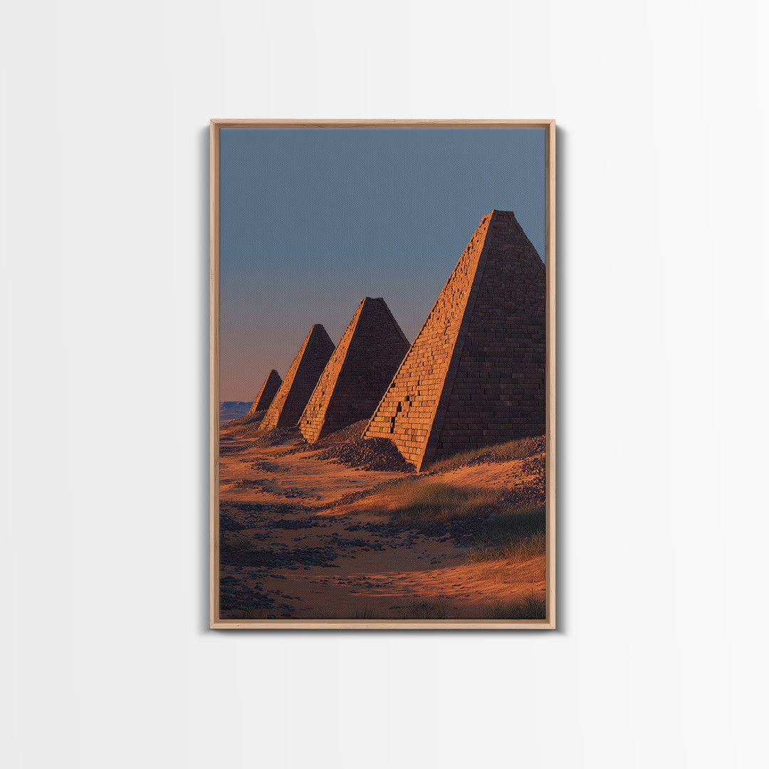 Sunset Nubian Pyramids Canvas Print, African Landscape, Ancient Egypt Inspired Wall Art, Sahara Travel Poster, Home Decor