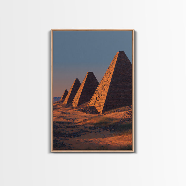 Sunset Nubian Pyramids Canvas Print, African Landscape, Ancient Egypt Inspired Wall Art, Sahara Travel Poster, Home Decor