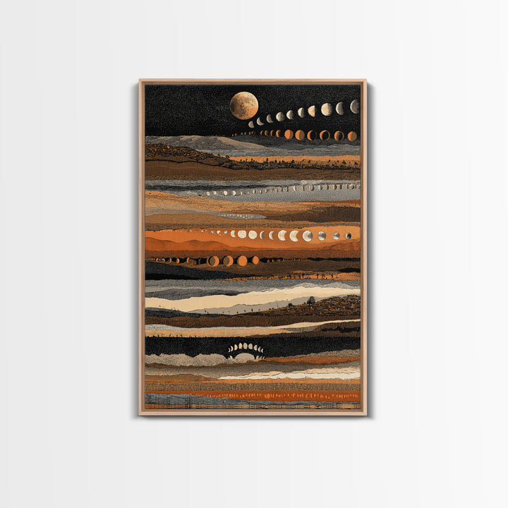 Earth Tone Lunar Phases Wall Art, Celestial Abstract Art, Moon Cycle Poster, Boho Wall Decor, Modern Canvas Art Home Decor Gift