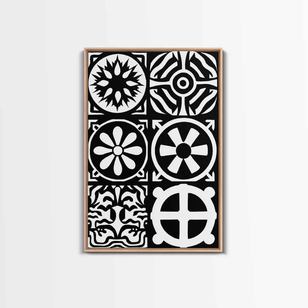 Bold Black And White Tribal Pattern Panels Wall Art, Modern Geometric Abstract Print, Minimalist Boho Unique Home Decor Gift