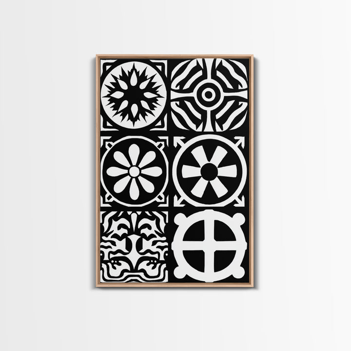 Bold Black And White Tribal Pattern Panels Wall Art, Modern Geometric Abstract Print, Minimalist Boho Unique Home Decor Gift