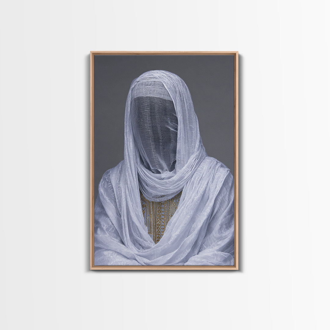 White Veiled African Woman Portrait Wall Art, Afrocentric Cultural Photography, Elegant Spiritual Home Decor Canvas Print
