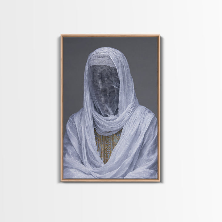 White Veiled African Woman Portrait Wall Art, Afrocentric Cultural Photography, Elegant Spiritual Home Decor Canvas Print