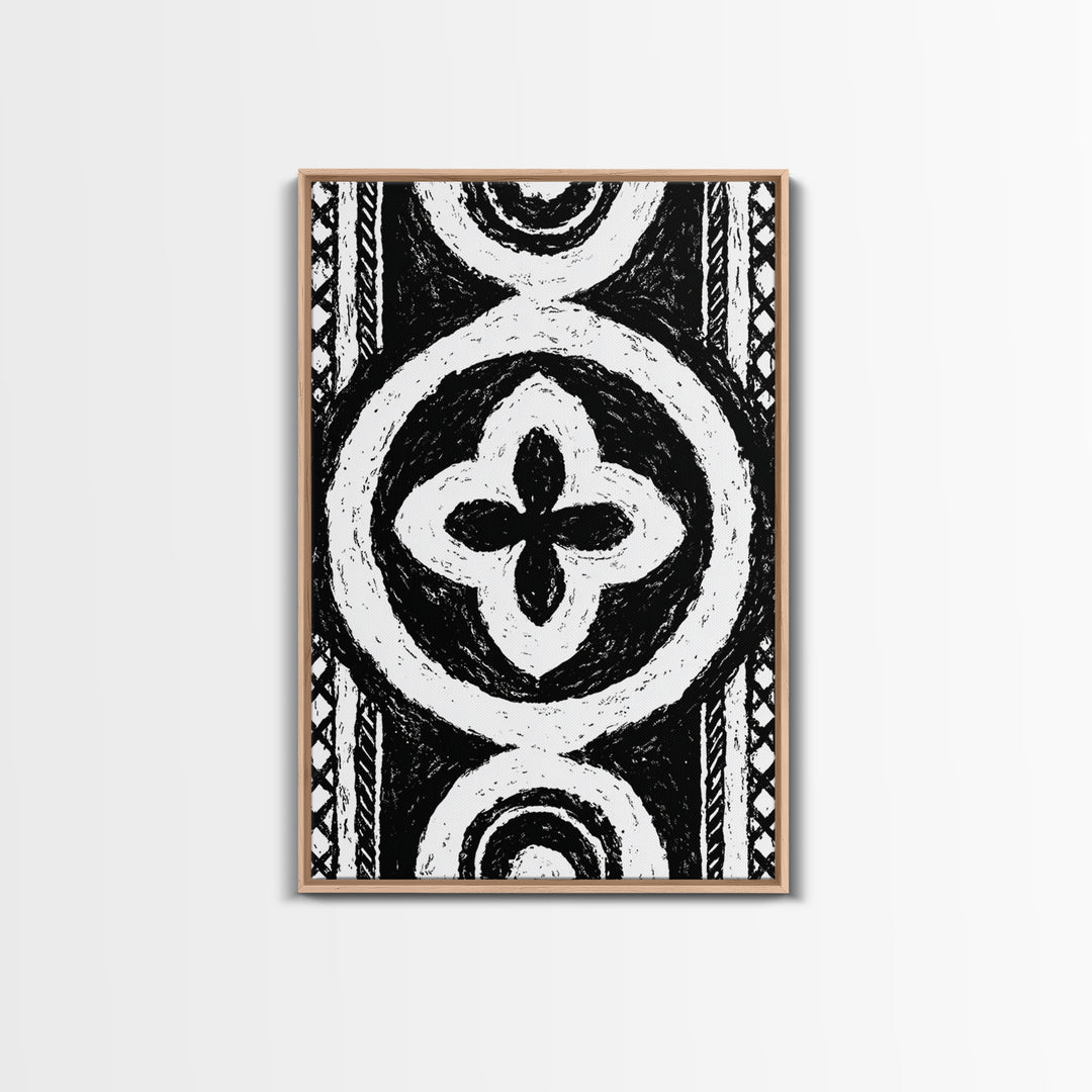 Black And White African Pattern Wall Art, Tribal Textile Canvas Print, Mud Cloth Decor, Geometric Boho Wall Decor, Unique Gift
