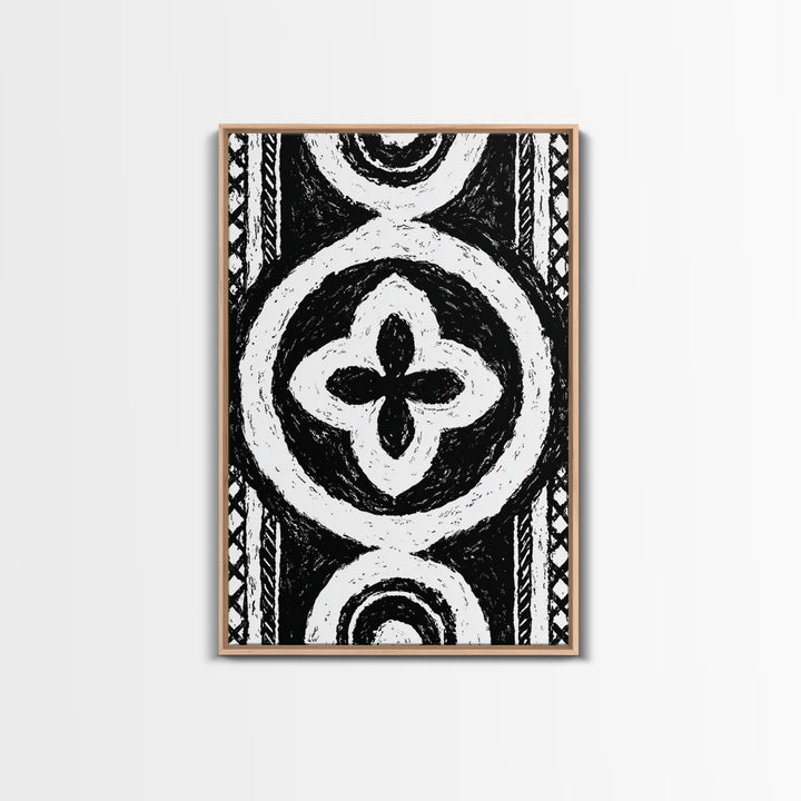 Black And White African Pattern Wall Art, Tribal Textile Canvas Print, Mud Cloth Decor, Geometric Boho Wall Decor, Unique Gift