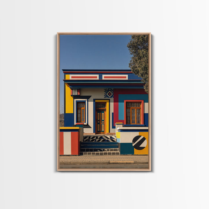 Bold Ndebele Street House Canvas Print, African Wall Art, Geometric Architecture, Colorful Tribal Living Room Decor Gift
