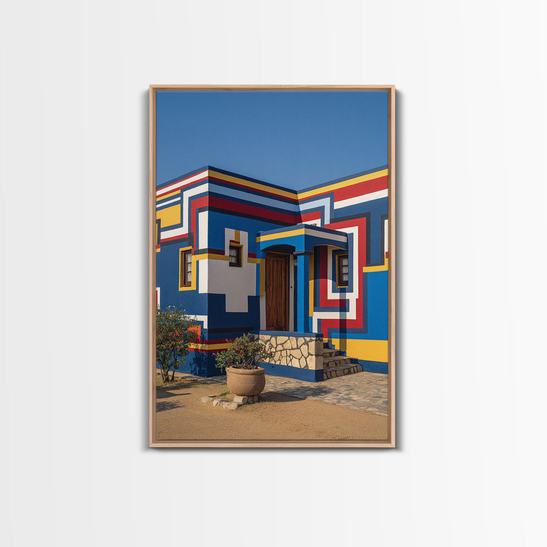 Modern Ndebele House Entrance Canvas Print, African Wall Art, Bold Geometric Architecture, Cultural Home Decor Gift Statement
