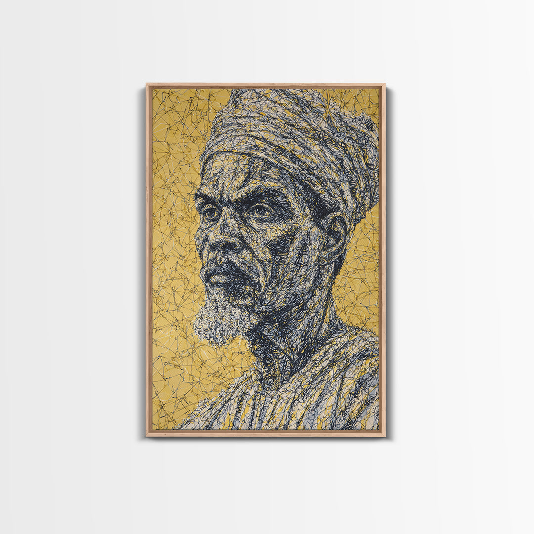 Wise Elder African Portrait Wall Art, Gold Line Drawing, Black History Decor, Afrocentric Cultural Home Decor Meaningful Gift For Him