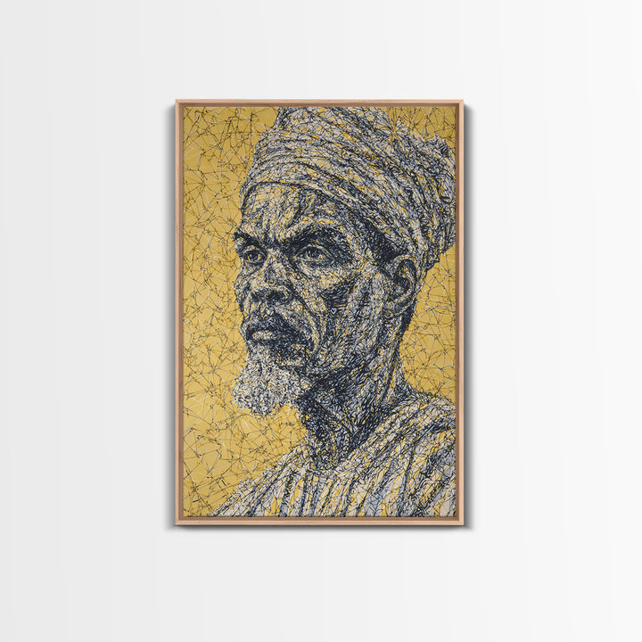Wise Elder African Portrait Wall Art, Gold Line Drawing, Black History Decor, Afrocentric Cultural Home Decor Meaningful Gift For Him