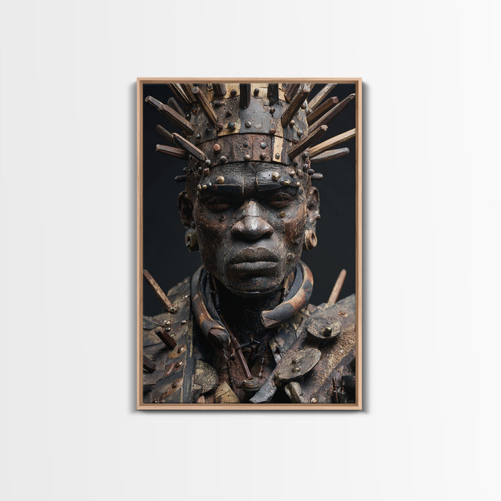Nail Studded African Warrior Portrait Wall Art, Kongo Power Figure, Tribal Sculpture, Black Culture Decor, Afrocentric Print