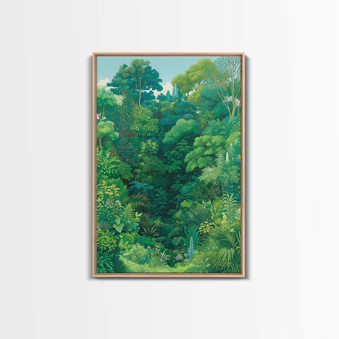 Lush Green Tropical Jungle Wall Art, Botanical Forest Canopy, Nature Scene Art, Modern Home Decor, Large Decor Art, Green Wall Decor