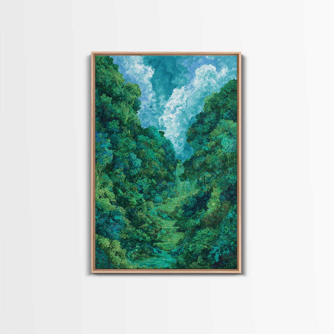 Turquoise Rainforest Valley With Waterfall Canvas Print, Lush Green Landscape, Nature Scene Art, Modern Wall Decor Art Gift