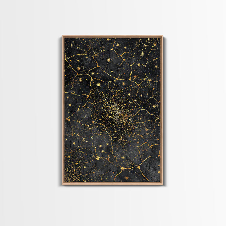 Black Gold Celestial Marble Stars Wall Art, Abstract African Inspired Cosmic Decor, Luxury Canvas Print For Modern Home Decor