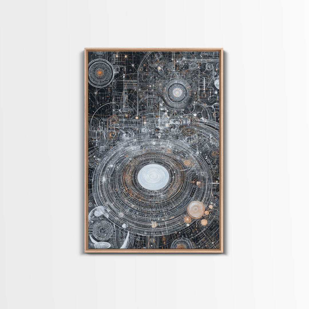 Futuristic Cosmic Circuit Mandala Canvas Print, Abstract Wall Art, Modern Office Decor, Geometric Sci Fi Galaxy Blueprint Digital Art