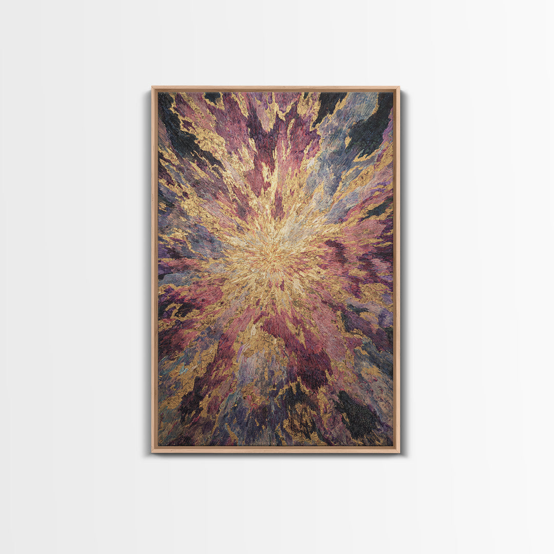 Exploding Abstract Starburst In Gold Plum And Blue Wall Art, Textured Art Print, Modern Canvas Art, Statement Home Decor