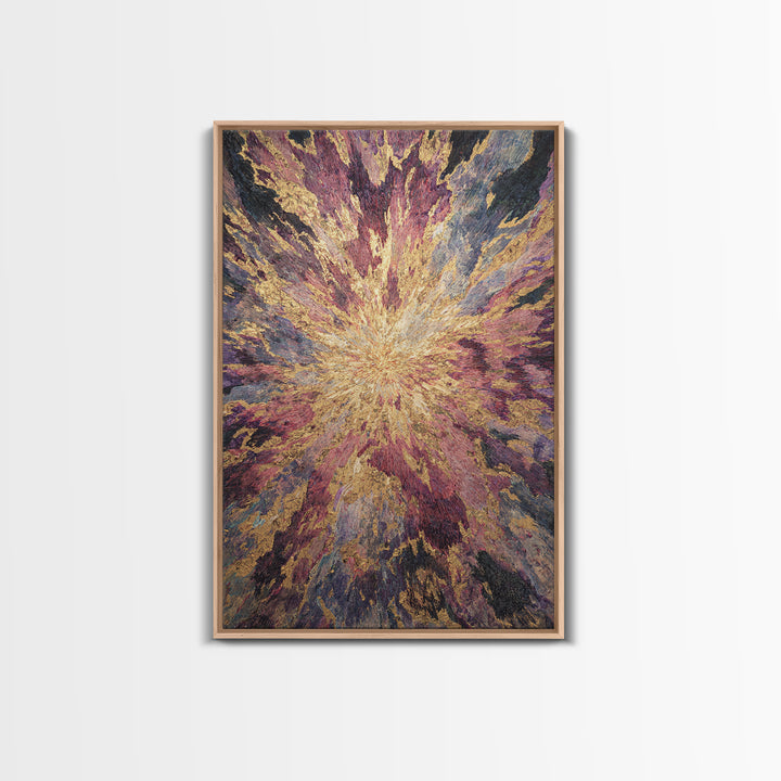Exploding Abstract Starburst In Gold Plum And Blue Wall Art, Textured Art Print, Modern Canvas Art, Statement Home Decor