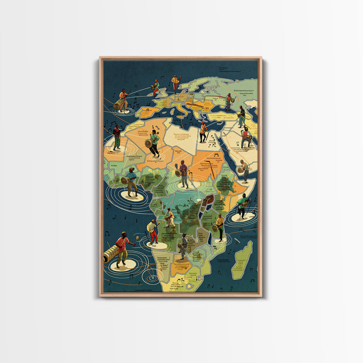 Illustrated Africa Map With Musicians And Dancers Wall Art, African Travel Decor, Cultural Wall Art, Afrocentric Poster Gift
