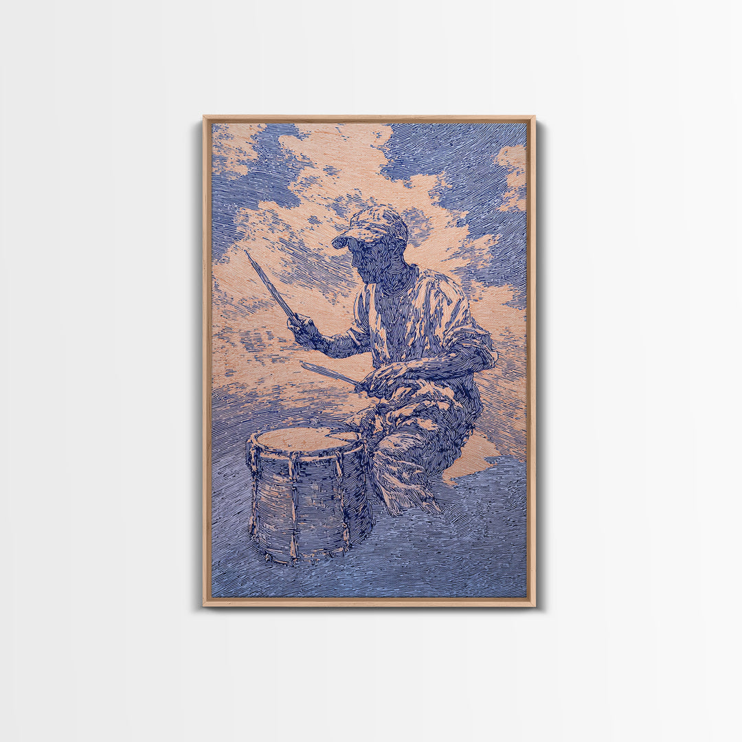 Blue African Drummer Playing Traditional Drum Wall Art, Afrocentric Art Print, Cultural Music Decor, Tribal Portrait Canvas