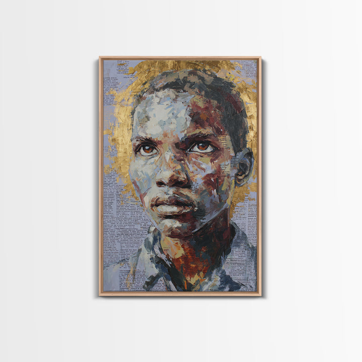 Young African Boy Portrait With Golden Halo Wall Art, Black Art Print, Melanin Artwork, Afrocentric Modern Gallery Decor