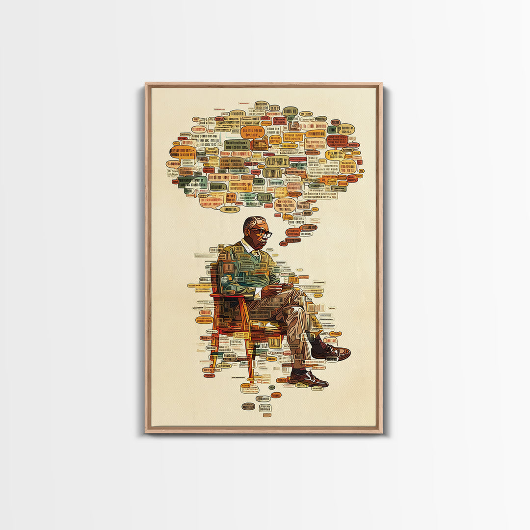Seated Scholar With Africa Map Ideas Wall Art, African American Art, Black History Art, Office Decor, Cultural Gift, Thoughtful Home Decor