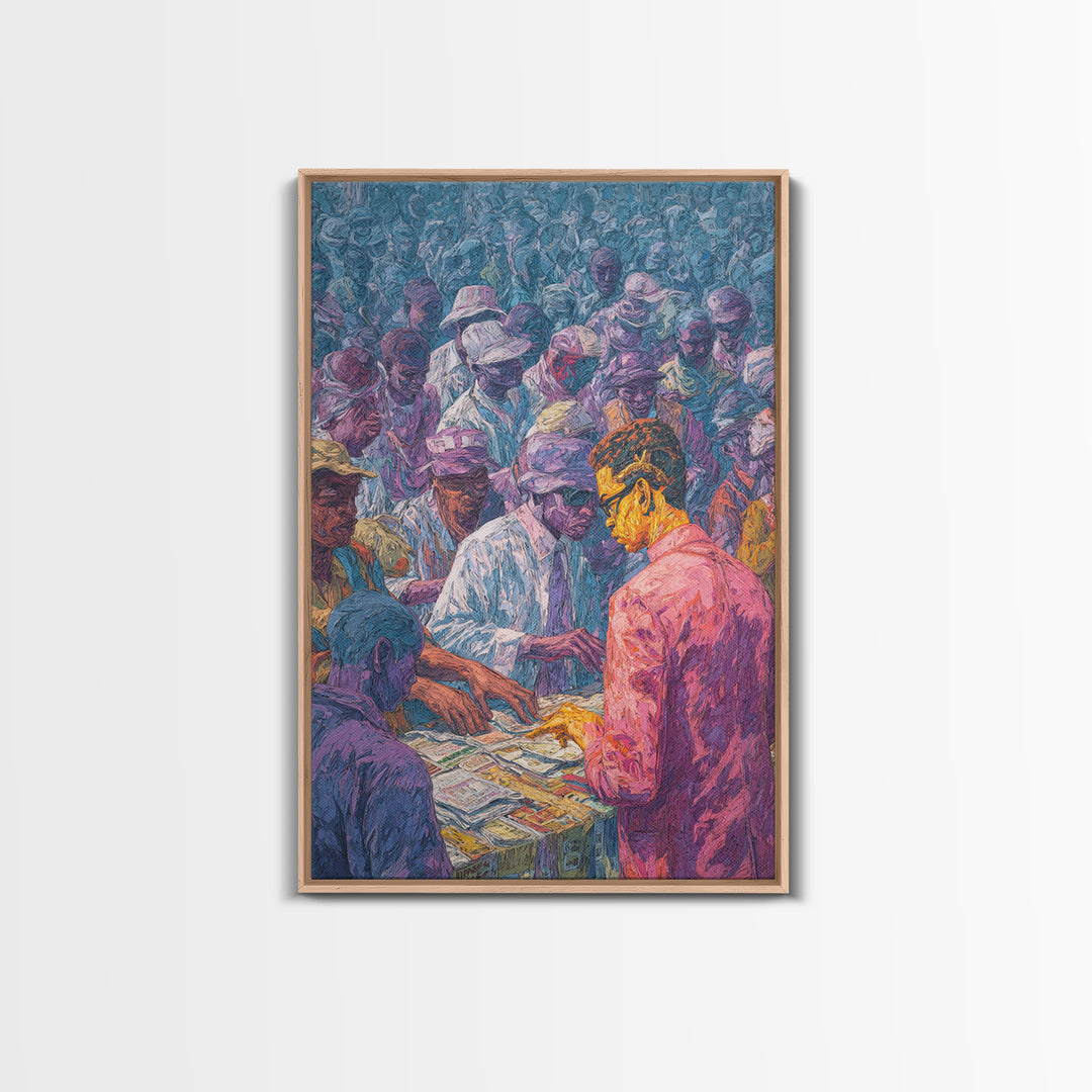 Vibrant Community Gathering Around Table Canvas Print, African Wall Art, Black Culture Art, Afrocentric Decor, Home Gift