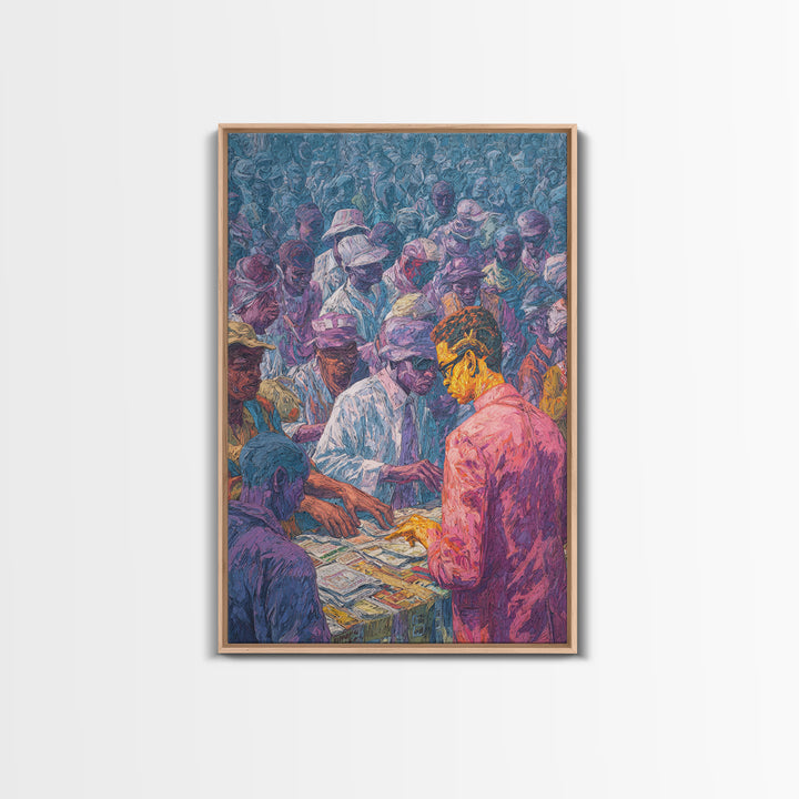 Vibrant Community Gathering Around Table Canvas Print, African Wall Art, Black Culture Art, Afrocentric Decor, Home Gift